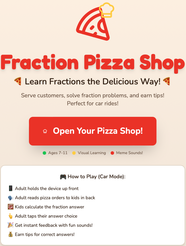 Fraction Pizza Shop